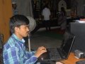 Volunteer preparing webcasting facilities at Rajahmundry Ashram on 24 Jul 2015 for 12th day of Godavari Pushkaralu