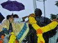 Sri.Thota Narsimham,M.P.(Kakinda) garlanding statue of Kavisekhara Dr.Umar Alisha (6th head of peetham)