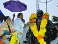 Sri.Thota Narsimham,M.P.(Kakinda) garlanding statue of Kavisekhara Dr.Umar Alisha (6th head of peetham)